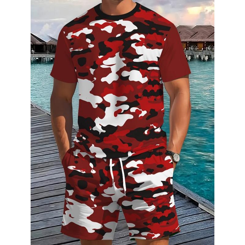 Nuovo Set da Uomo con Ancora Blu Marina T-Shirt Estiva da Esterno & Pantaloncini con Coulisse Set Due Pezzi Abbigliamento Sportivo Casual