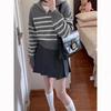 Autumn and Winter Wear Retro Striped Knitted Sweater Women Contrasting Color Half Zipper Lapel Pullover Sweater Women Casual Lazy