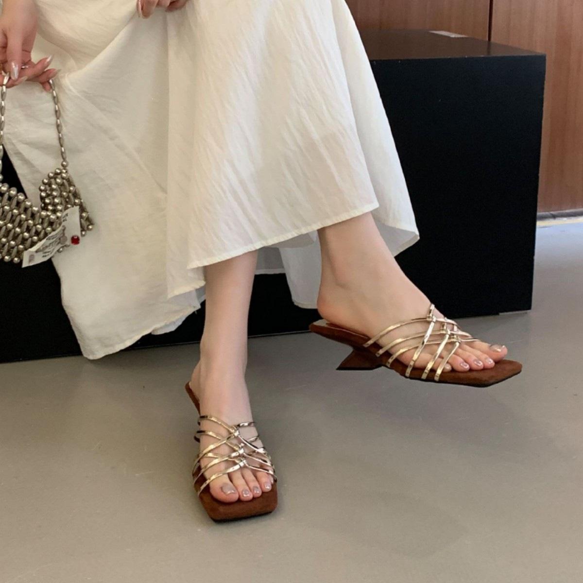 French Wedges With Thin Straps For Women In Summer High-End Cool Slippers For Vacation High-Heeled Sandals For Women 35 5390₽