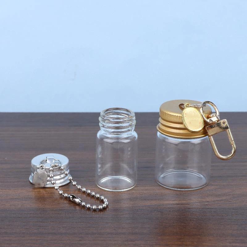 Mini Wishing Bottle Keychain Empty Jars DIY Crafts Graduation Wedding Party Transparent Glass Bottle Sliver Gold Lid