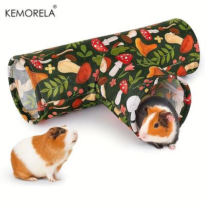  3-Way Foldable Guinea Pig Tunnel - Washable Hideout for Rabbits Hamsters & Small Pets with Mushroom Design