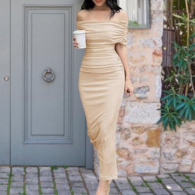 Vestido Maxi de Fiesta para Mujer Hombros Descubiertos Espalda Fruncida sin Espalda Bandeau Color Sólido Vestido de Disfraz Ajustado Tubo Cintura Ceñida Vestido de Noche Ropa para Mujer