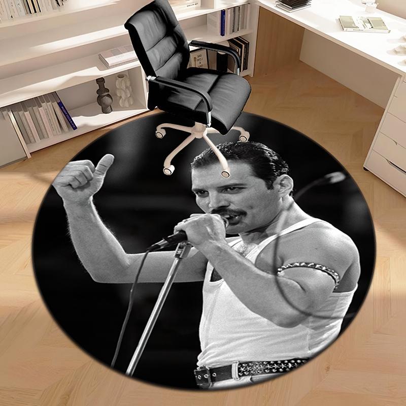1pc Freddie Mercury Retro Poster Round Carpet Painted Printed Circular Carpet, Home Door Mat, Outdoor Travel Protection Carpet