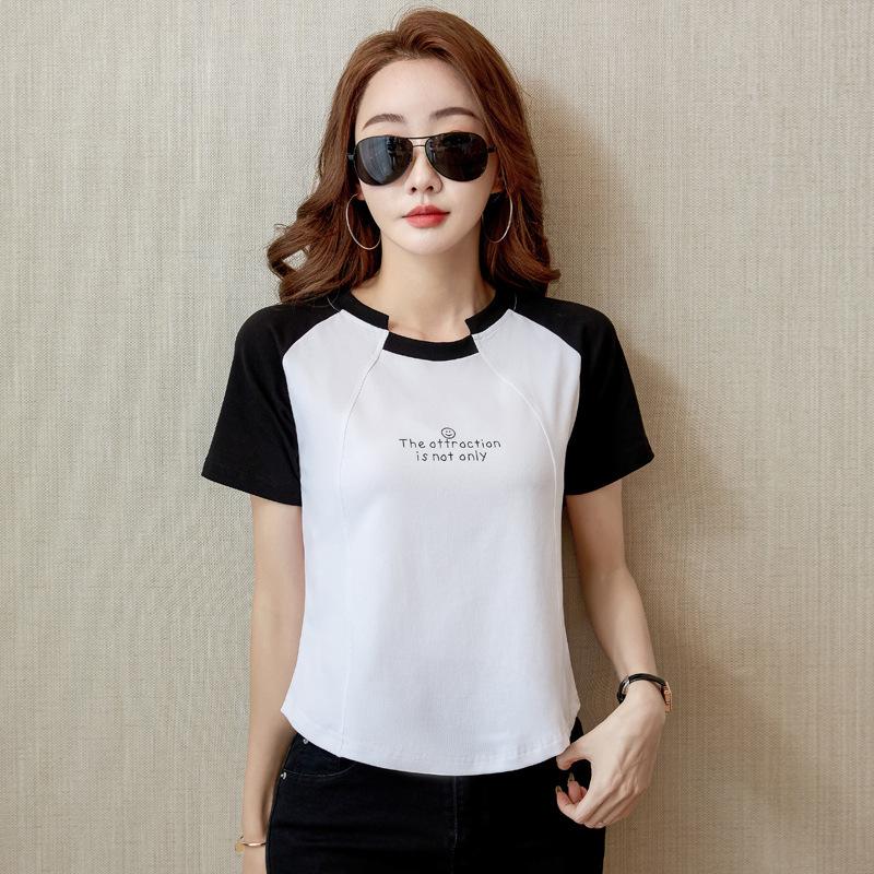 

Новая летняя футболка контрастного цвета с нерегулярным вырезом и круглым подолом, женский топ с короткими рукавами 3XL белый