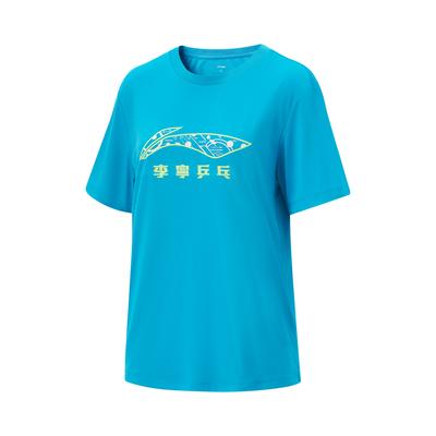 Li Ning Table Tennis Series Comfortable Casual Sports Short Sleeve T-Shirt Unisex Tops Bright-Blue AHSV104-3