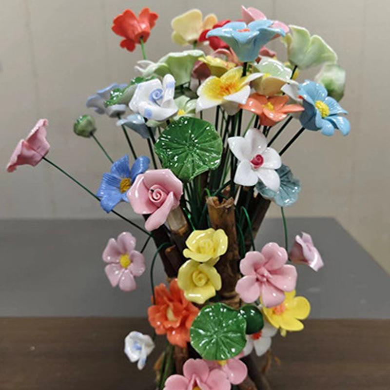 5pcs Ceramic Flowers High Temperature Handmade Simulation Flowers Eternal Life Flower Decorations Creative Gifts Home Furn