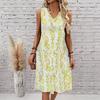 Plus Size V Neck Sleeveless Dress Ink Mountain Stream Print For Water Town Sightseeing