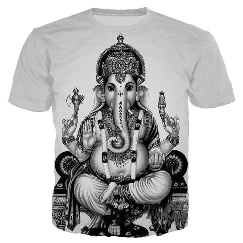 Summer Round Neck 3D Hindu Deities Graphic Print Top Fashionable Casual Short Sleeved Men's and Women's Unisex T-shirts