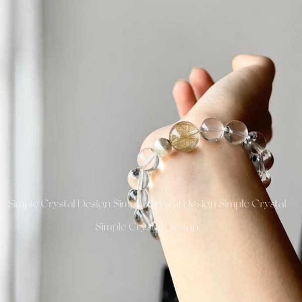 Original design, same style as seen on Xiaohongshu: natural white crystal and golden quartz bracelet, available for both men and women7A High-purity