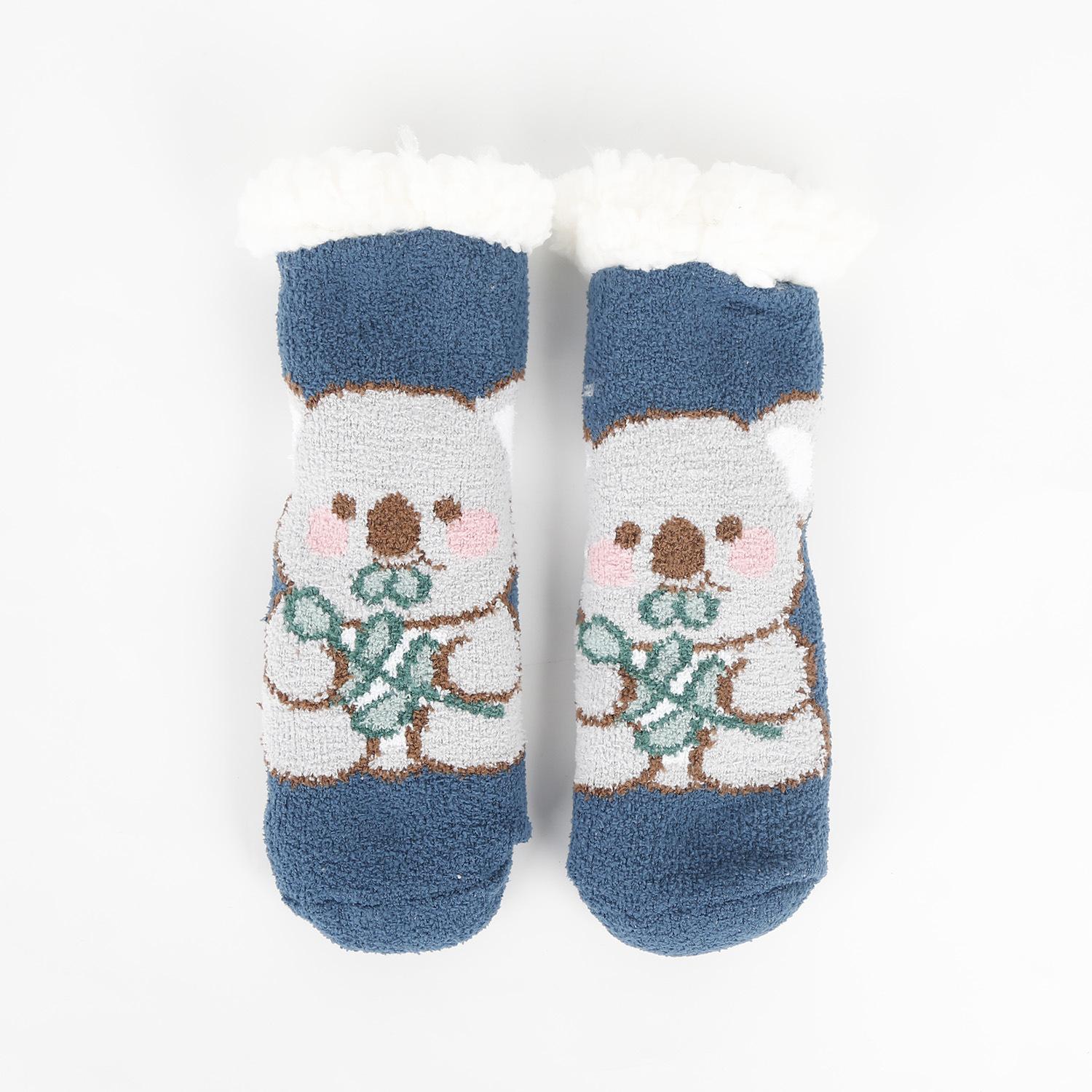 Baby Cartoon Christmas Socks Coral Fleece & Lamb Fleece Thickened Mid-Calf Home Sleep Floor Socks One Size темно-синий