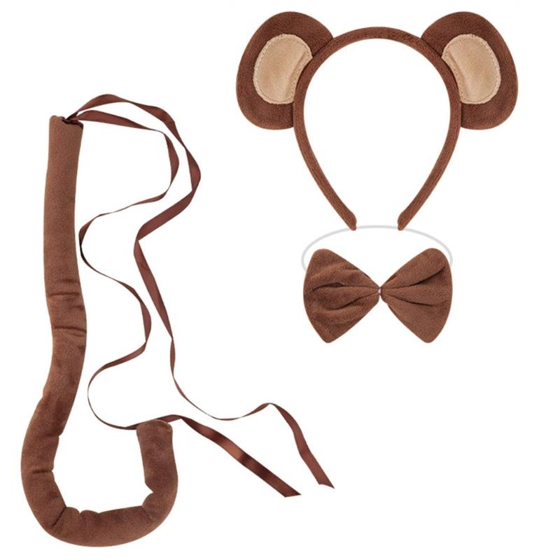 

Monkey Costume Monkey Ear Headband Tail Bowtie Glove and Skirt Halloween Lemur Dress up Outfit for Kid Halloween Cosplay