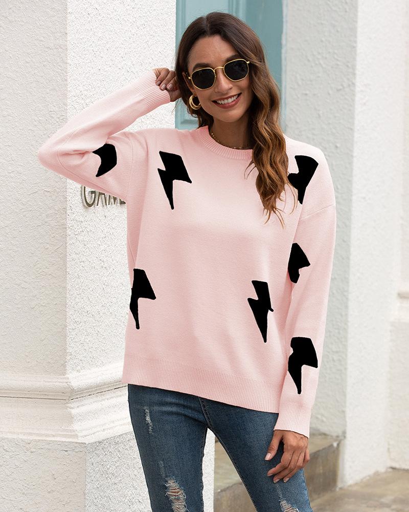 Women's Long Sleeve Jacquard Knit Sweater - Autumn 2024 European & American Style Pullover Top