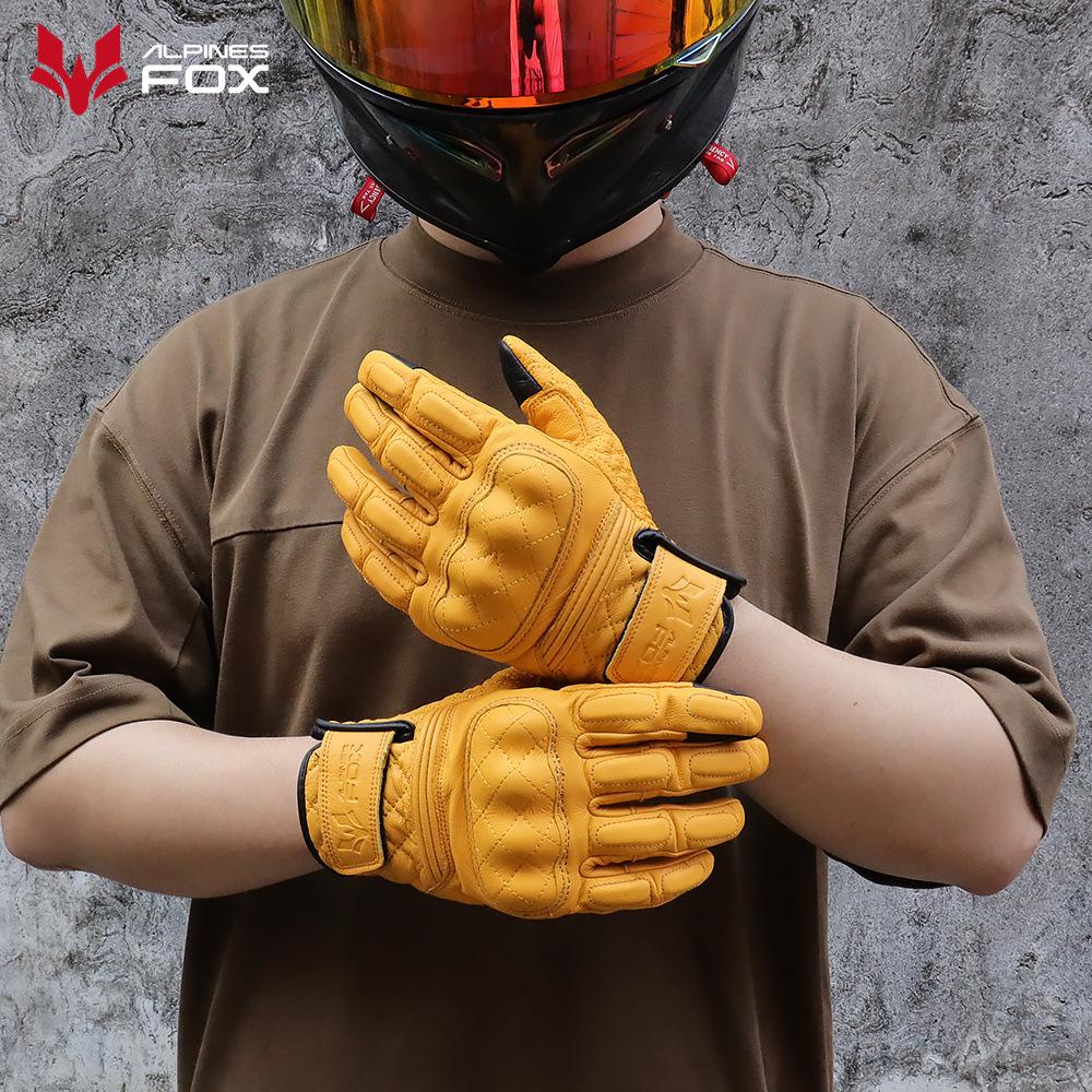 Motorcycle Rider Retro Anti-Drop Four Seasons Leather Road Bike Riding Gloves