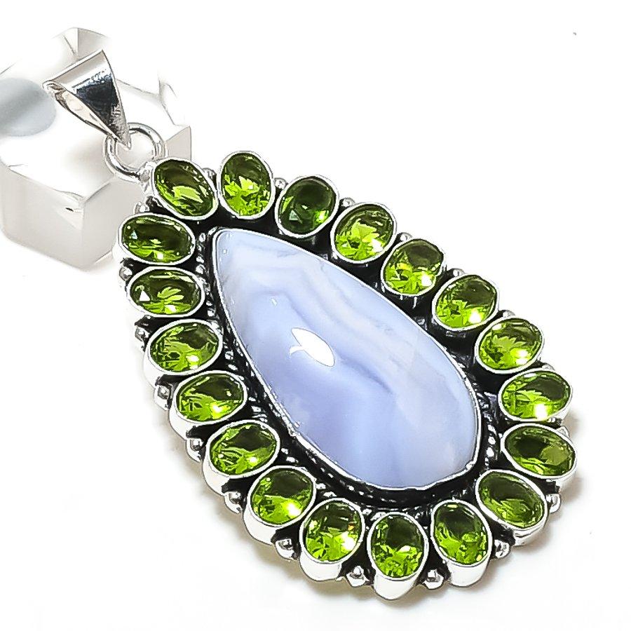 Natural Blue Lace Agate Gemstone 925 Sterling Silver Jewelry Pendant 2.64  ETC-13808