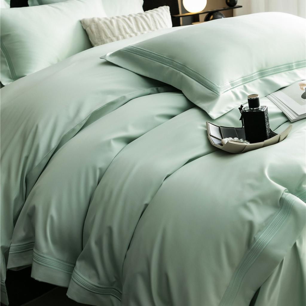 100% Cotton Luxury Minimalist Modern Solid Color 5-Line Stitch 4-Piece Duvet Cover Bedding Set All-Season Premium Home Textiles