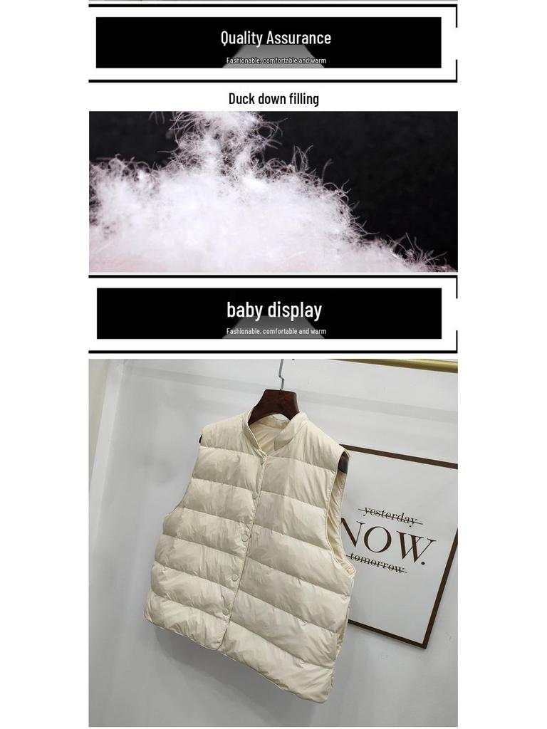 Γυναικείο Ελαφρύ Μπουφάν Πουπουλένιο 2025: Ζεστό, Αμάνικο, Όρθιος Γιακάς, Μοντέρνο Πουπουλένιο Πάπιας για Φθινόπωρο/Χειμώνα.