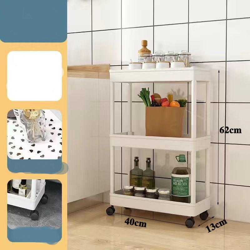 

Тележка для хранения, многофункциональная, большая вместимость, экономия места, 3/4-уровневая передвижная напольная передвижная вертикальная полка для хранения для кухни 40*13*62cm белый