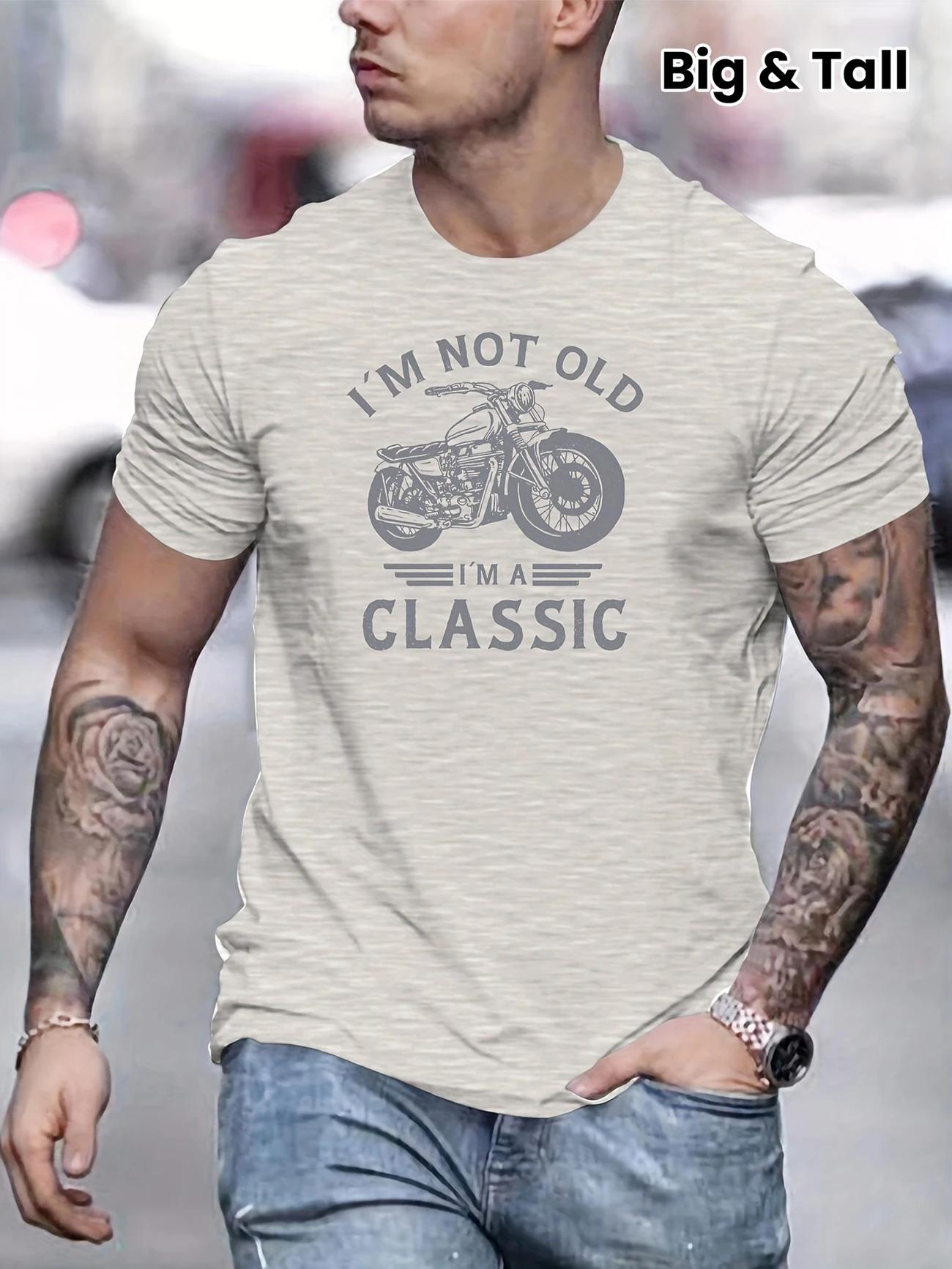 

Летняя повседневная мужская футболка с принтом ретро мотоцикла Я не старый, я классика , с коротким рукавом и круглым вырезом, подарок на День отца г 4XL
