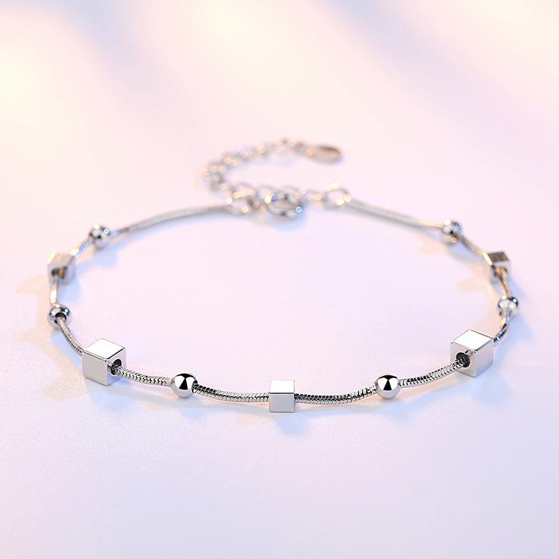 Korean Fashion Multi-layer 925 Silver Jewelry Frosted Five-pointed Star bead Chain Box Female Bracelet SB13