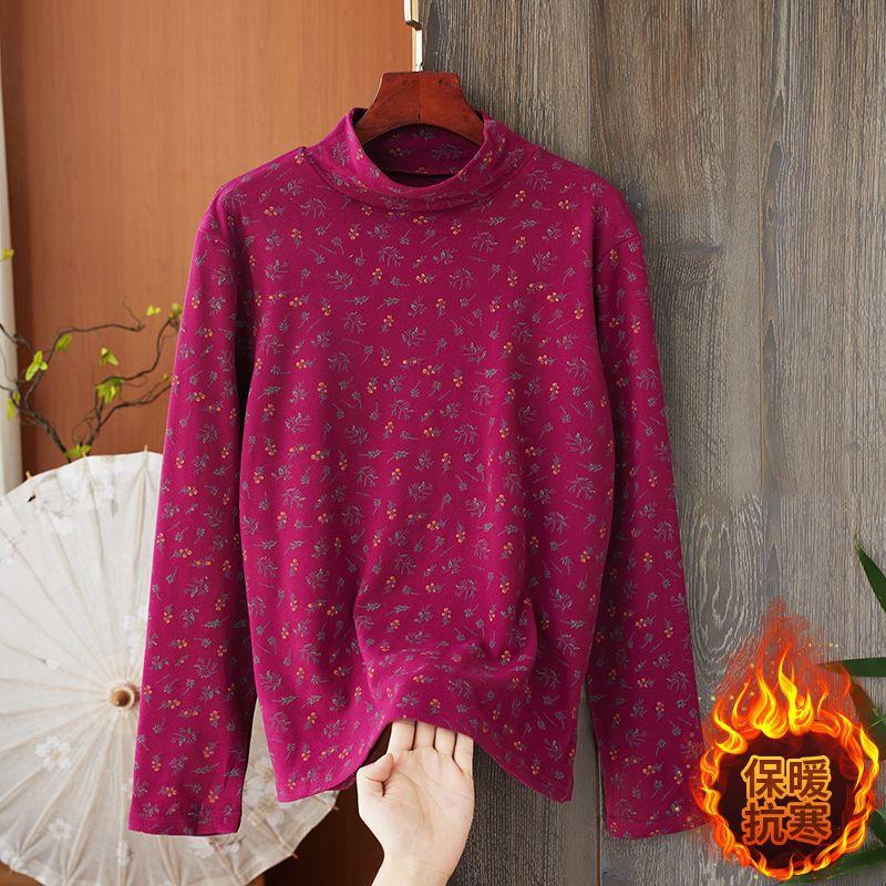 

Осень и зима двухсторонний немецкий бархат цветочная основа полуворотник принт тонкий с длинным рукавом теплый внутренний с топом в иностранном стиле XL бордовый