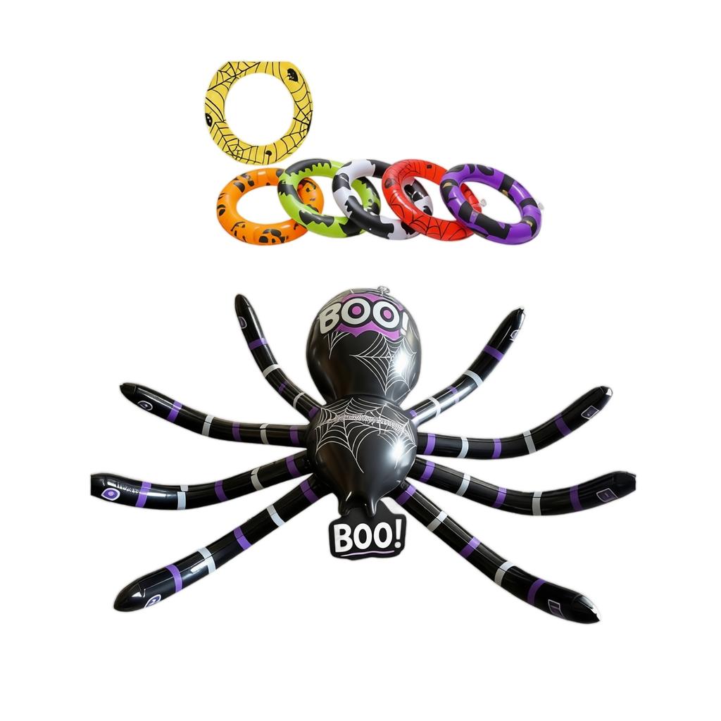 Inflatable Spider Ring Toss Game Set with Large Spider and Multiple Toss Rings for Indoor Outdoor Party Activities Halloween Event Decorations