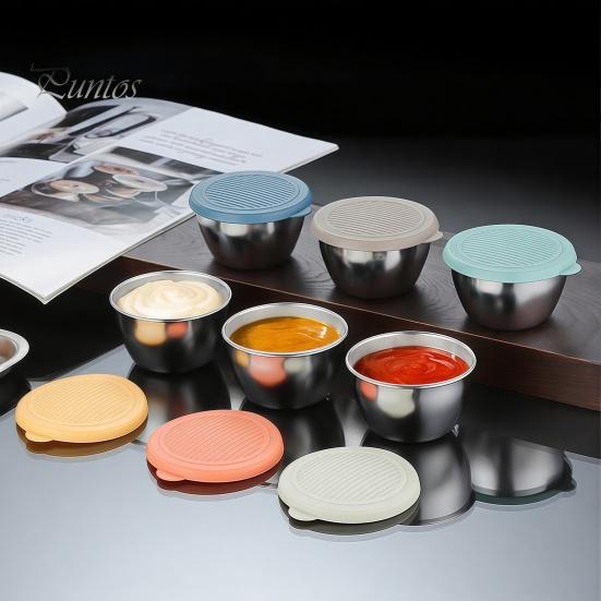 Reusable Dressing Containers for Work Stainless Steel Sauce Cup with Silicone Lid, Small Easy Clean Kids Condiment Container, Dipping Bowl Travel And