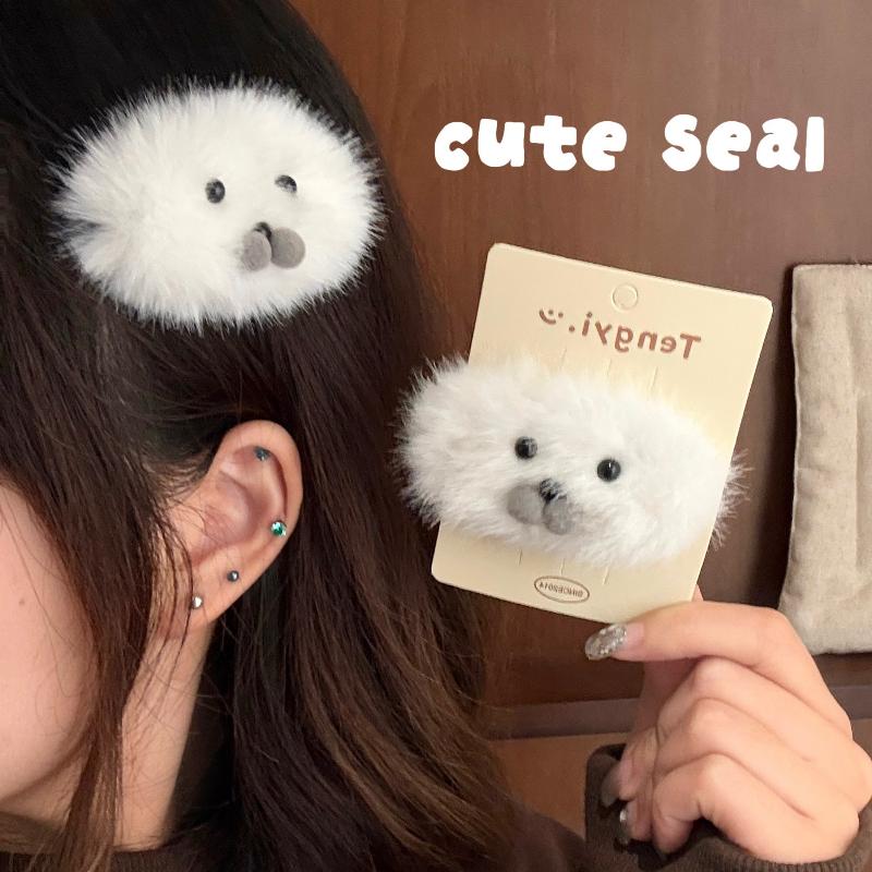 Hot Sale 1/2Pcs Plush Little Seal Hair Clip Hair Accessory Versatile Autumn And Winter Cute Pet Bangs Clip Side Broken Hair Clip