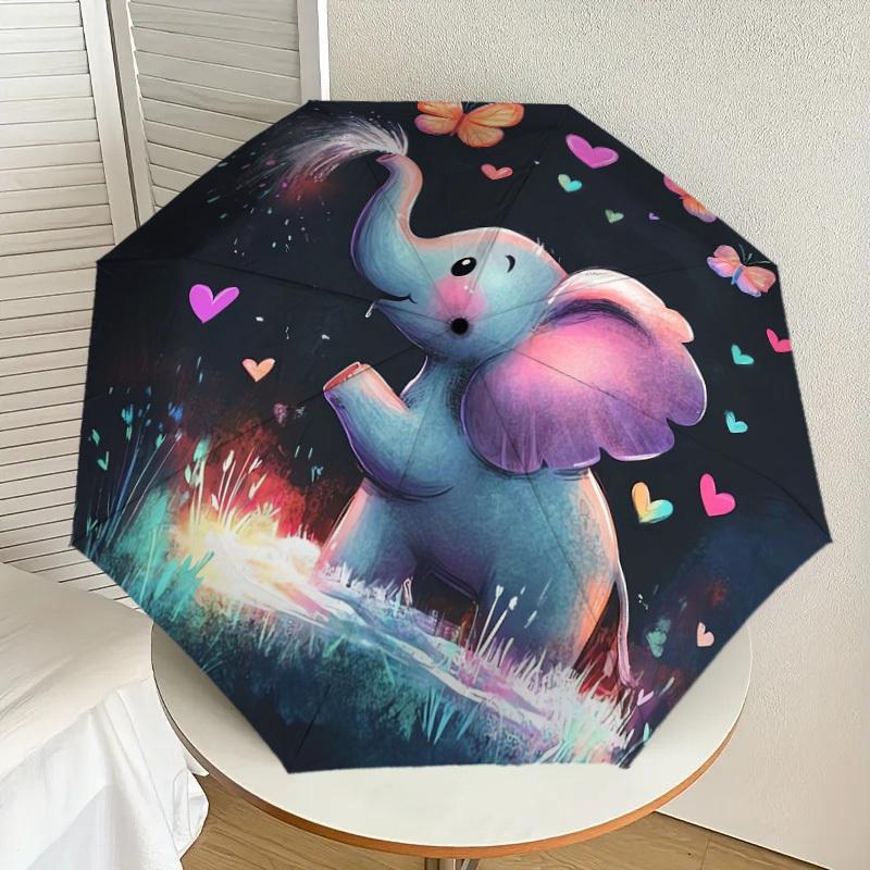 

1pc Cute Elephant with Butterflies Umbrella with Plastic Handle,Suitable for All Seasons Home Travel Outdoor UmbrellaDD008