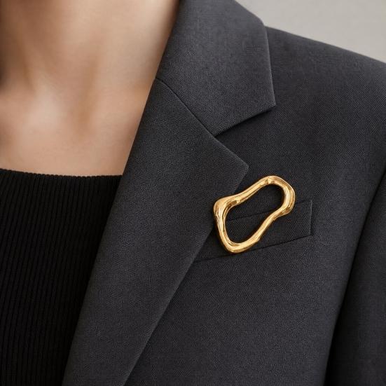 Brooch with Safety Pin, Abstract Irregular Metal Outline Lapel Pin, Versatile Accessory for Collar Cuffs Bags Gift