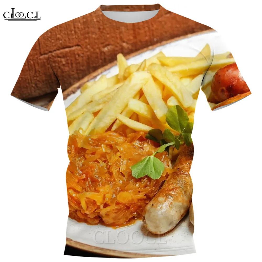 Yummy Food Graphic 3D Print T-shirts Delicacy Grilled Sausages Pullovers Summer Round Neck Fashionable Casual Short Sleeved Men's T-shirts