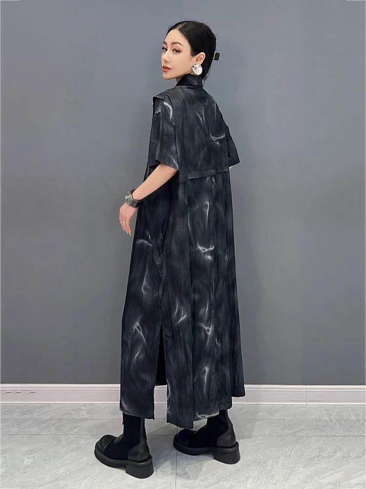 XITAO Patchwork Print Single Breasted Lapel Dress GMM1317