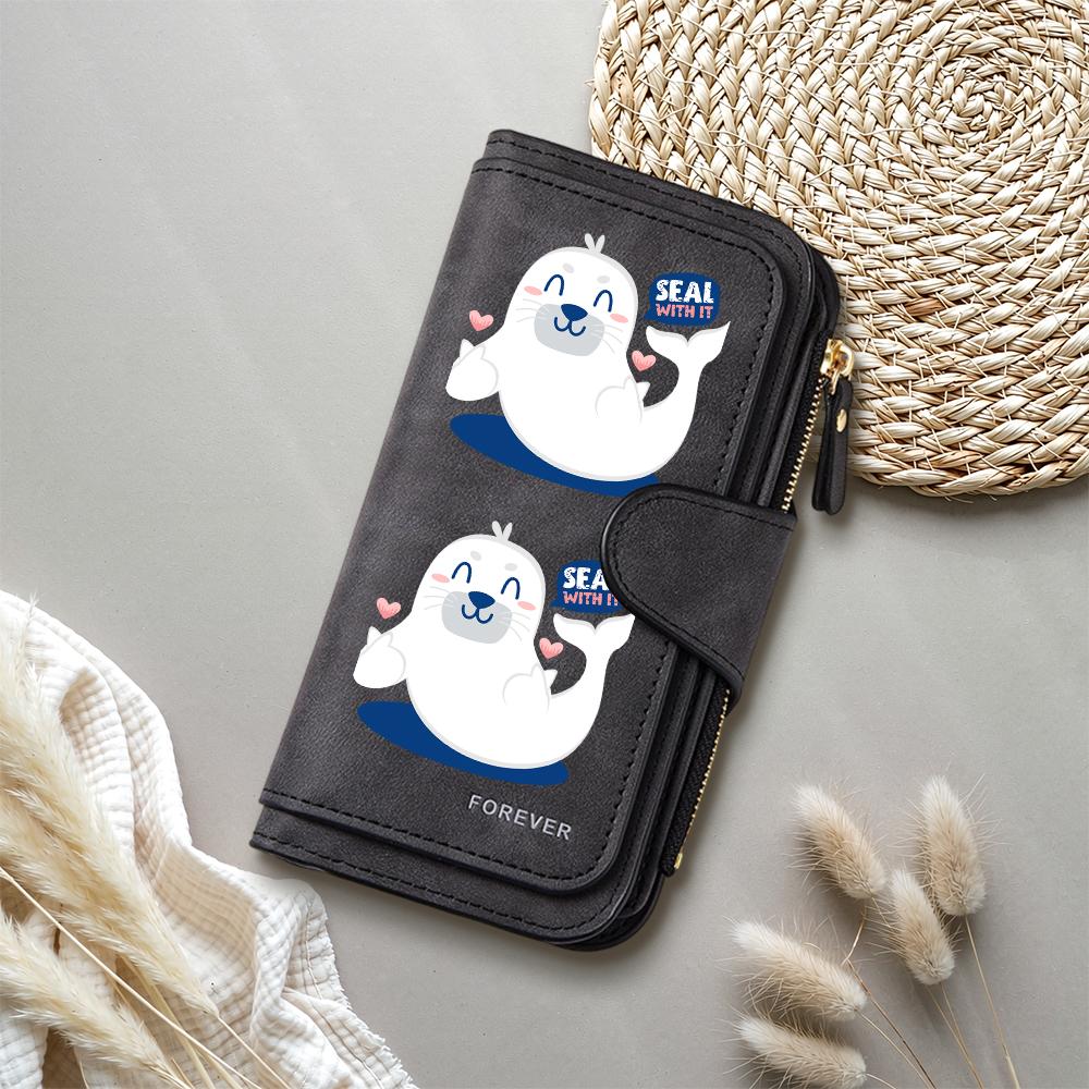 Cute Seal Print Long Wallet Fashion Large Capacity Card Holder Casual Portable Purse for Daily Use