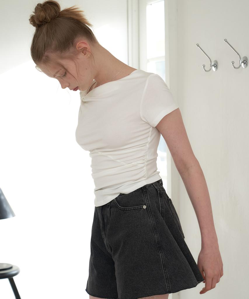 Peullobeu Drape Denim Half Pants_D/Gr