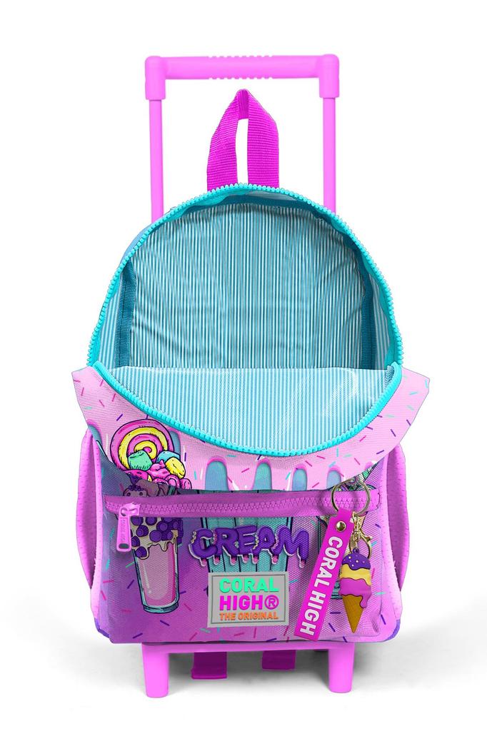 Minik Yuva Rollrucksack Rosa Lila mit Milchshake-Eis-Muster Zweifach 24049