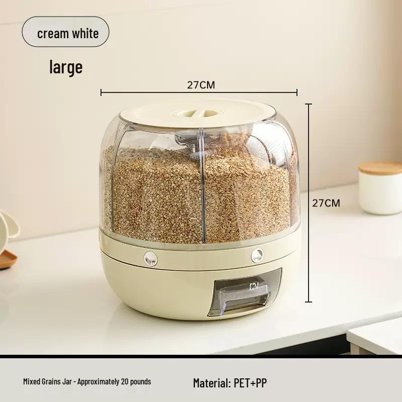 Rotatable Divided Grain and Cereal Storage Container - Insect & Moisture-Proof Sealed Bin