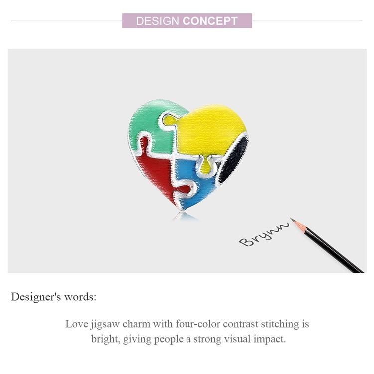 WOSTU 925 Sterling Silver Charm Love Jigsaw Colorful Bead Pendant Fit Original Bracelet Necklace For Women Jewelry