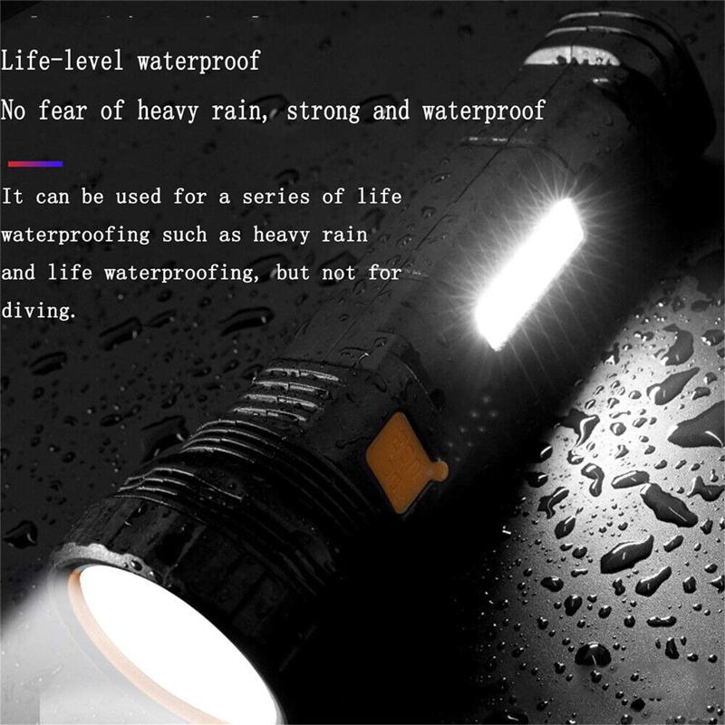 Led Solar Tactical Flashlight 1200mah Rechargeable Battery Waterproof Outdoor Camping Emergency