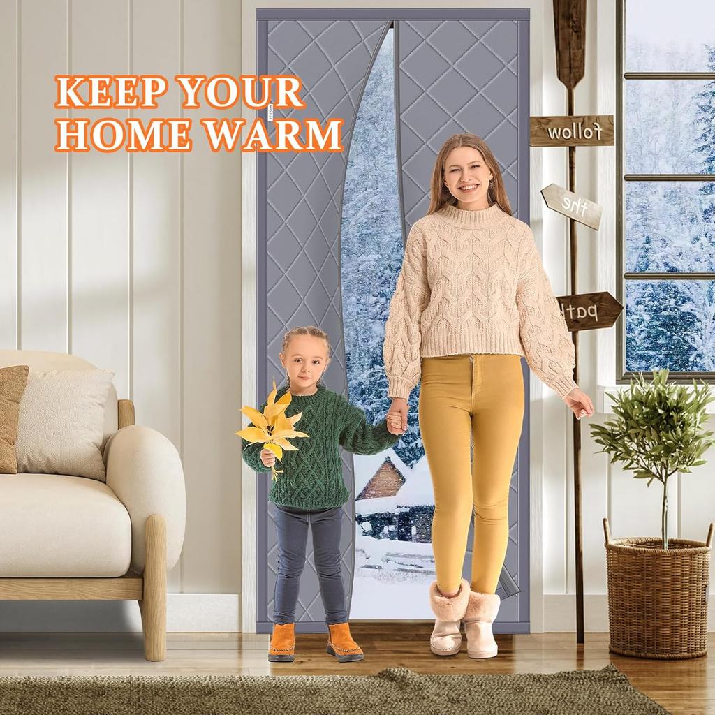 Magnetic Thermal Insulated Door Curtain for Winter Fits Door Size 36" x 82" Temporary Thermal Insulation Door Cover Upgraded Thicker Oxford Cloth
