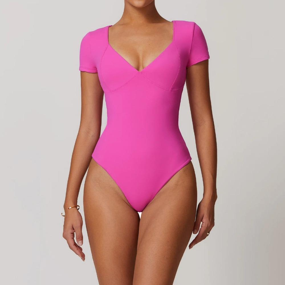 

Женский боди с глубоким V-образным вырезом и коротким рукавом, облегающие боди, повседневные блузки, топы, элегантные боди XL розы красного