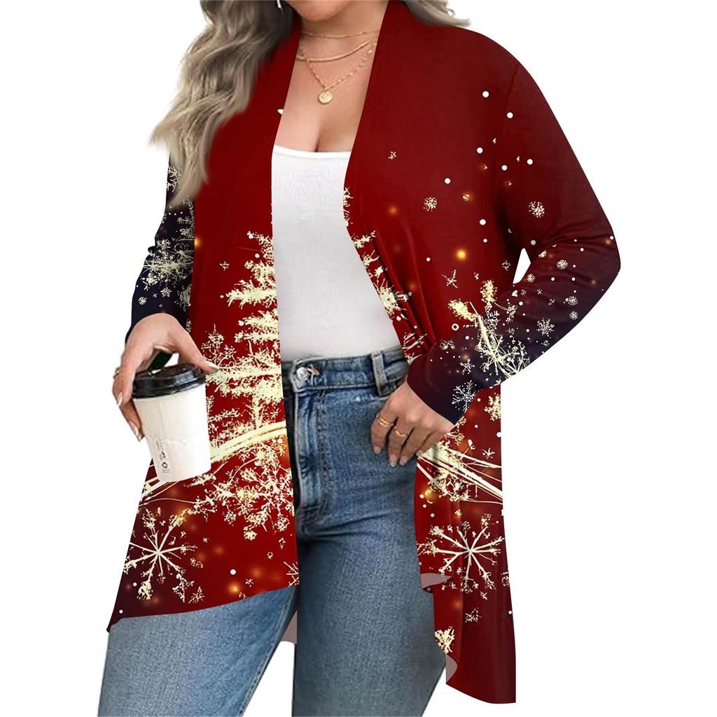 Women's Fall And Winter Fashion Casual Print Long Sleeve Mid-Length Cardigan Jacket