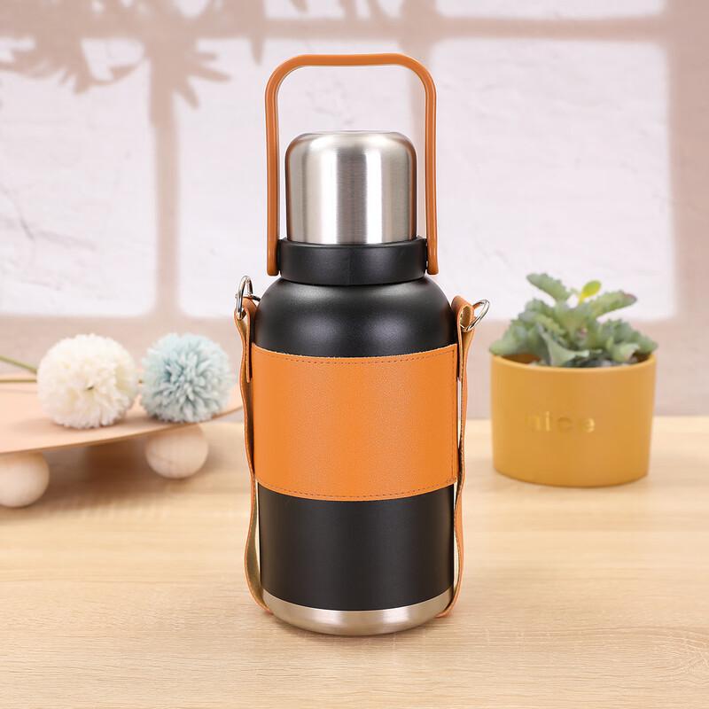 Shangqi Portable Outdoor Vacuum Insulated Sports Water Bottle with Leather Sleeve