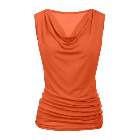 

Women Tops Sleeveless V Neck Slim Fit Side Pleat Design Casual Tee Pure Color Elastic Fabric Soft Summer Vest S оранжевый
