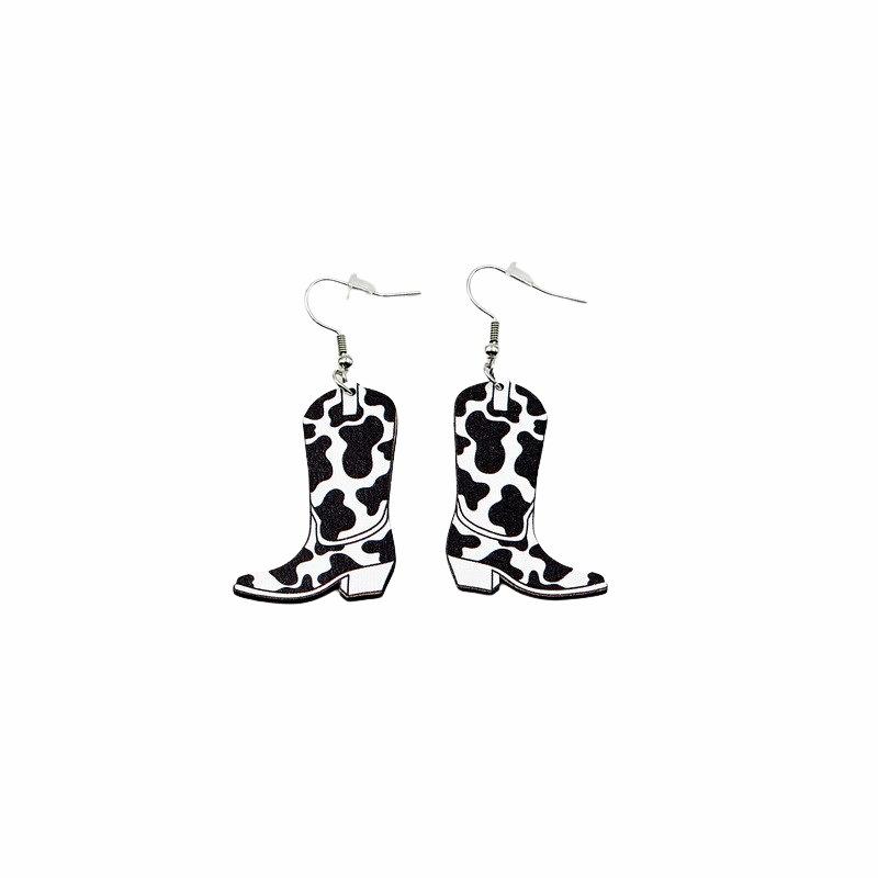 1 Pair Western Cowgirl Style Versatile Pink Acrylic Wavy Cowboy Boot Drop Earrings, Suitable For Women Party And Everyday Wear