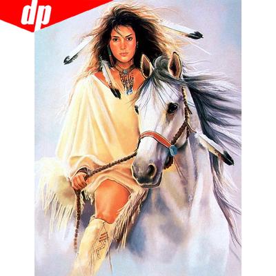 Pittura diamante Ritratto Diamante Ricamo Visualizzazione completa Donna e cavallo Pieno di strass rotondi