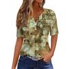 Tricou de damă Tricou imprimat cu buton cu mânecă scurtă, zilnic, la modă de weekend, de bază, cu decolteu în V, obișnuit