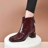 Chelsea boots patent leather women's shoes spring and autumn soft leather square head short boots women's thick heel medium heel Martin boots