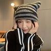 Women S Striped Knit Beanie With Cat Ears Pointed Ear Flap Hat