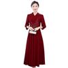 Wine Red Spring 2023 Elegant Wedding Banquet Dress for Middle-aged Mothers