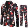Print Suits Fashion Merry Christmas Men's Suits Jackets Casual Suit 2 Piece Suits(Blazers + Pants) Christmas Gift Set Men's Christmas Print Set Party