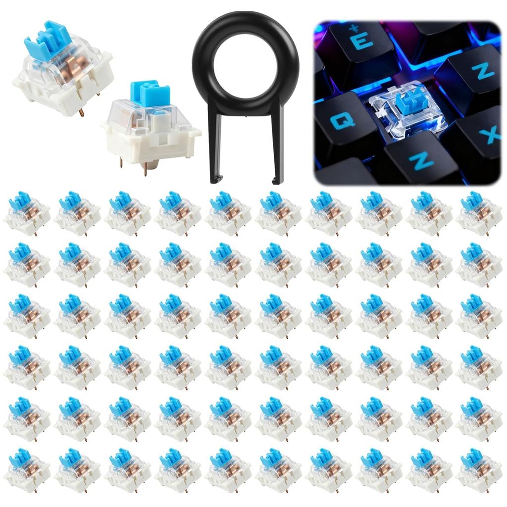 Set of 45 62 70 PC 3pin tactile mechanical keyboard switches with transparent blue housing for RGB mechanical keyboard upgrades